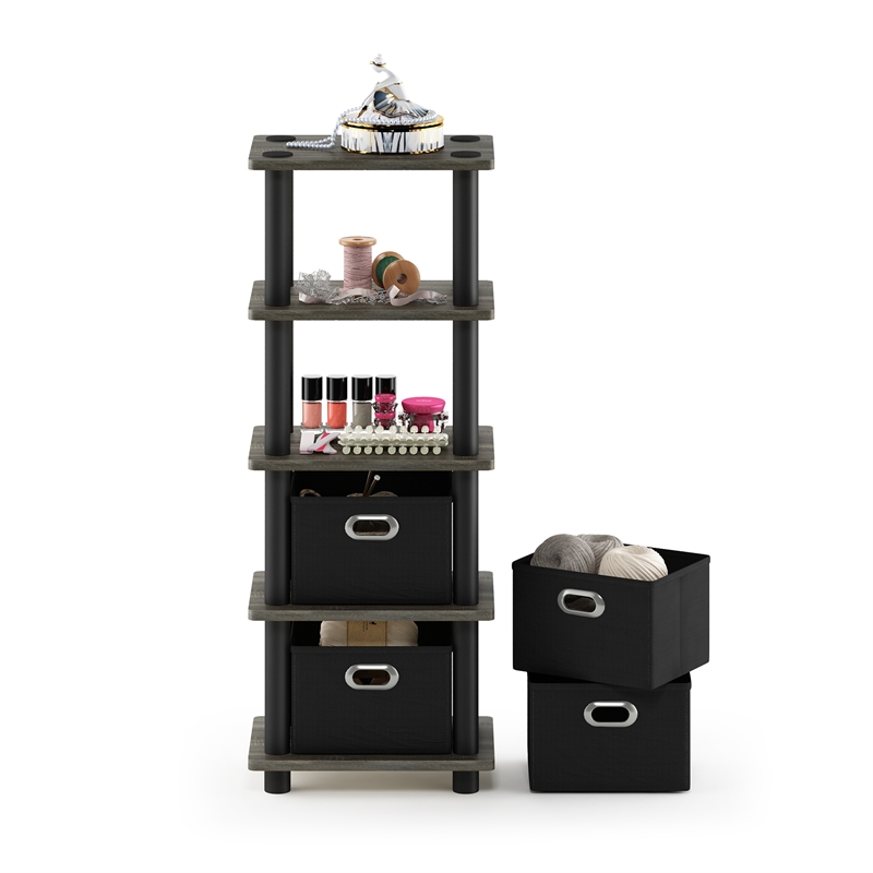 Maklaine Contemporary Turn-N-Tube 4-Bins System Rack in French Oak/Black