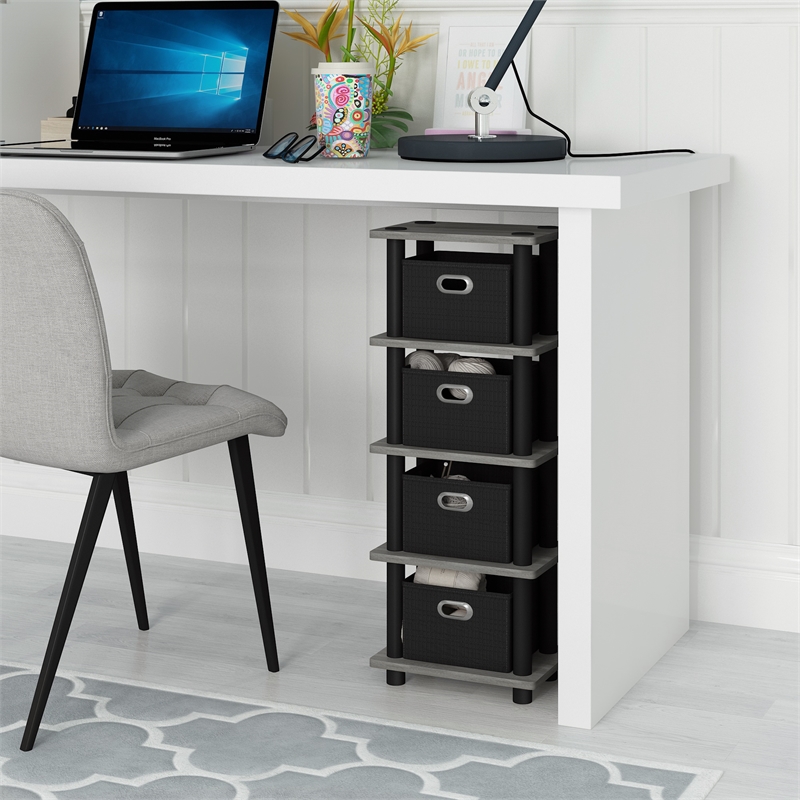 Maklaine Contemporary Turn-N-Tube 4-Bins System Rack in French Oak/Black
