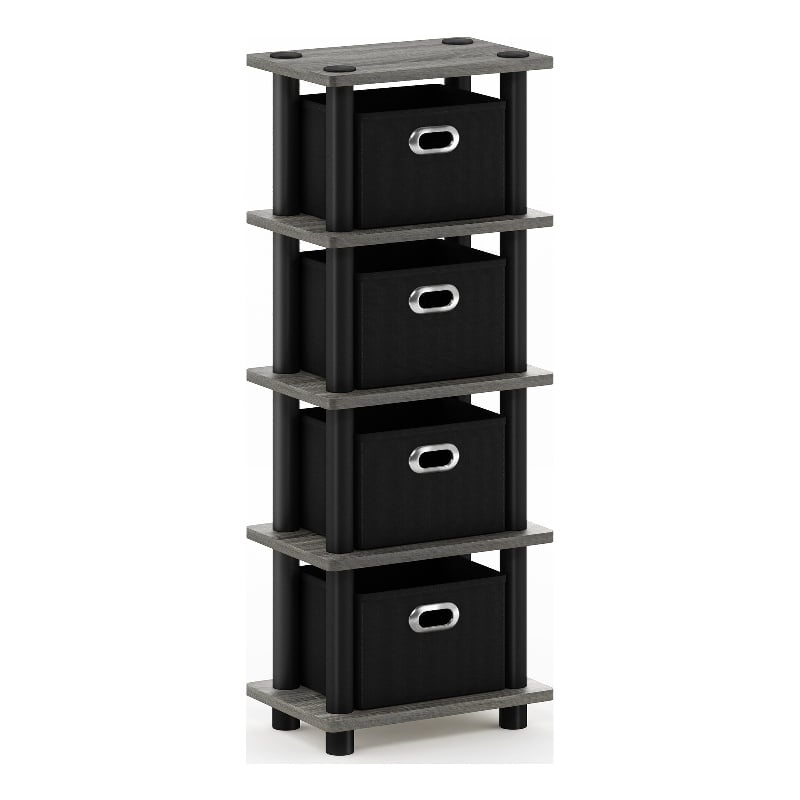 Maklaine Contemporary Turn-N-Tube 4-Bins System Rack in French Oak/Black