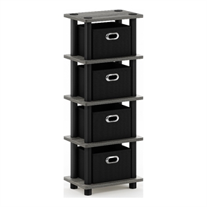 Maklaine Contemporary Turn-N-Tube 4-Bins System Rack in French Oak/Black