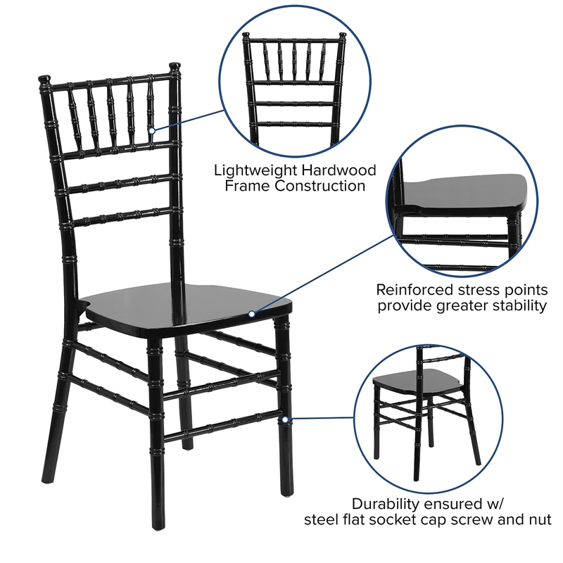 Maklaine Contemporary Wood Chiavari Stacking Dining Side Chair in Black
