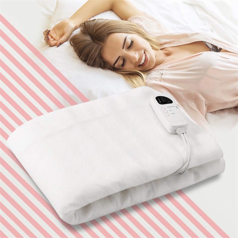 Maklaine Contemporary Polyester Fiber Electric Heated Twin Size Blanket in White