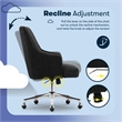 Maklaine Modern MidBack Office Chair Velvet Fabric Silver Metal Base Black