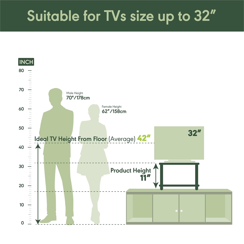 Maklaine Turn-N-Tube Wood Elevated TV Stand for TV up to 25