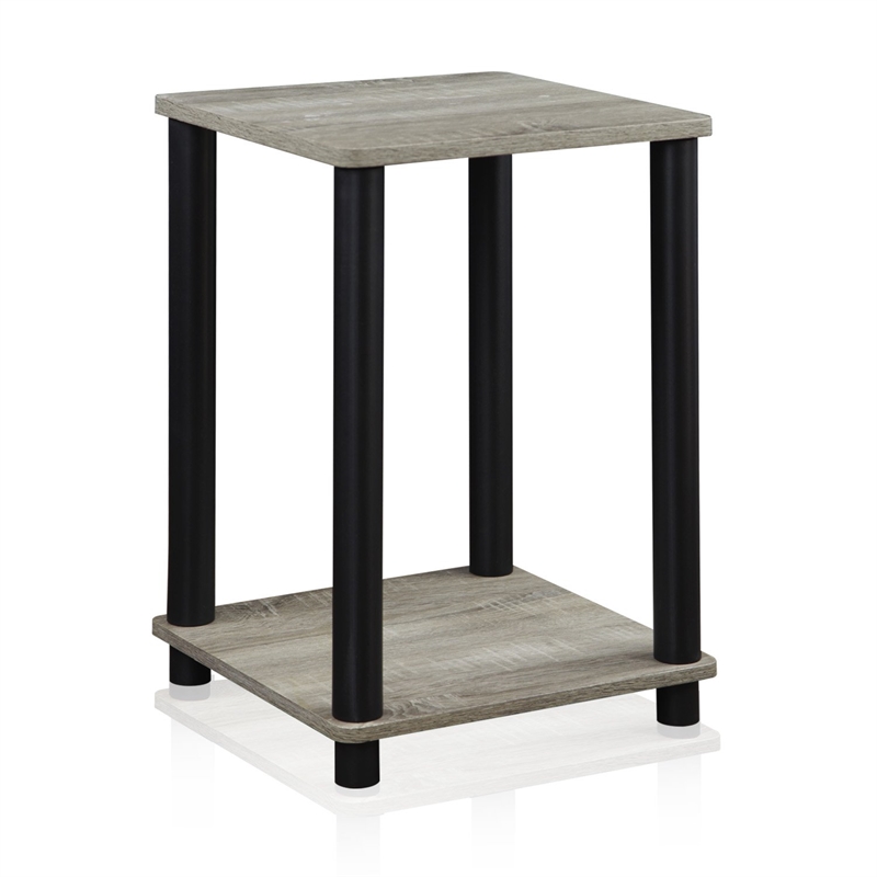 Maklaine Turn-N-Tube Engineered Wood End Table in French Oak Gray/Black