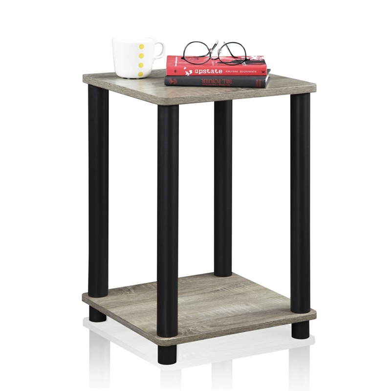 Maklaine Turn-N-Tube Engineered Wood End Table in French Oak Gray/Black