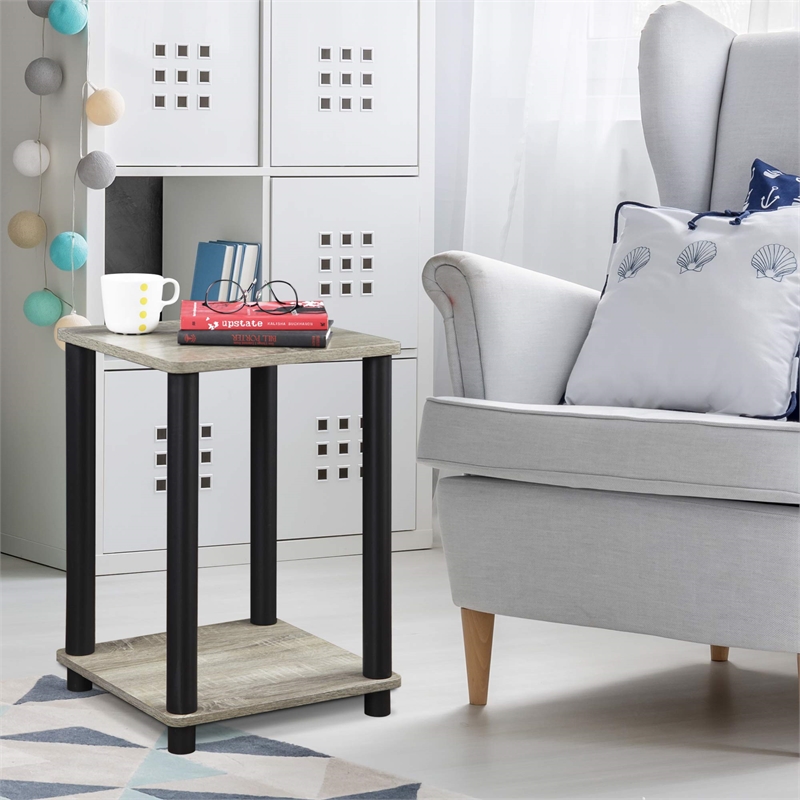 Maklaine Turn-N-Tube Engineered Wood End Table in French Oak Gray/Black