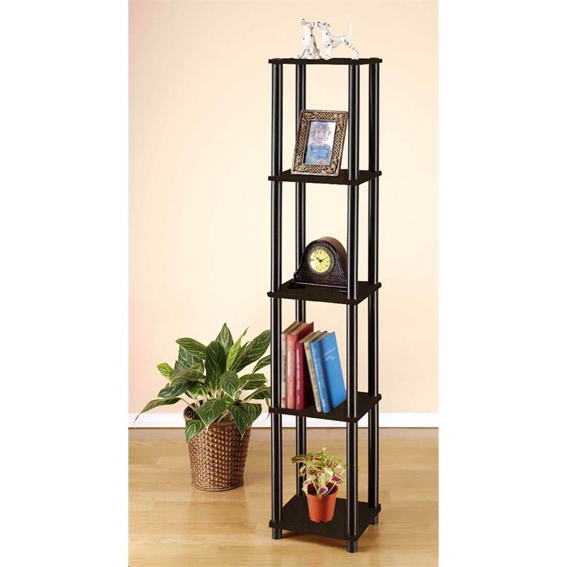 Maklaine Turn-N-Tube Wood 5-Tier Corner Square Rack Display Shelf in Espresso