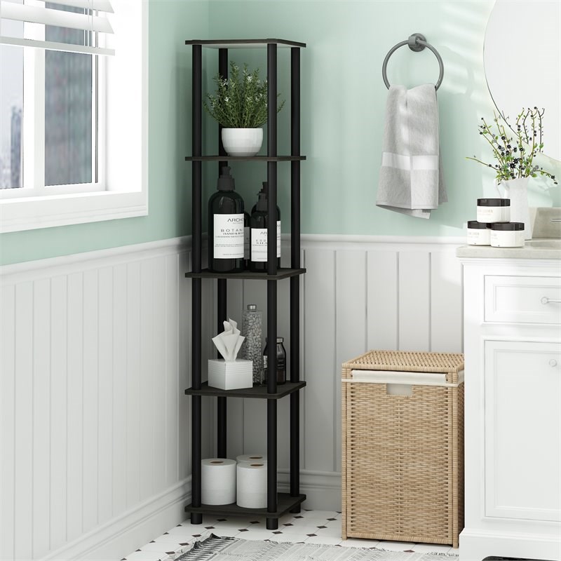 Maklaine Turn-N-Tube Wood 5-Tier Corner Square Rack Display Shelf in Espresso