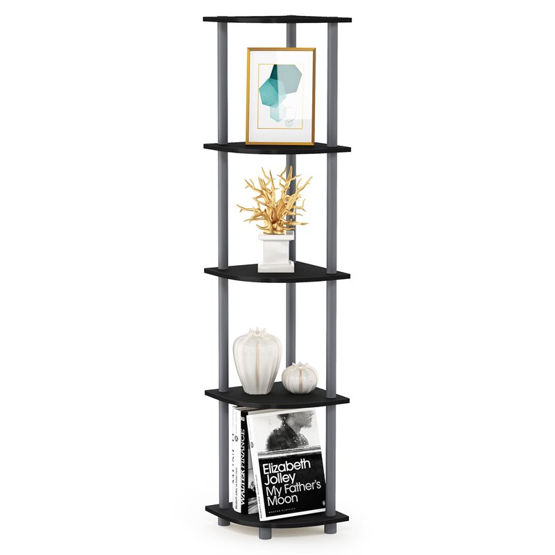 Maklaine Turn-N-Tube Wood 5 Tier Corner Display Rack in Black/Gray