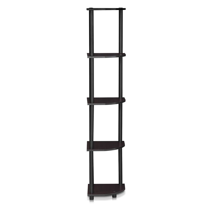 Maklaine Turn-N-Tube Wood 5 Tier Corner Display Rack in Dark Walnut