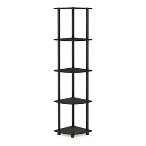Maklaine Turn-N-Tube Wood 5 Tier Corner Display Rack in Espresso/Black