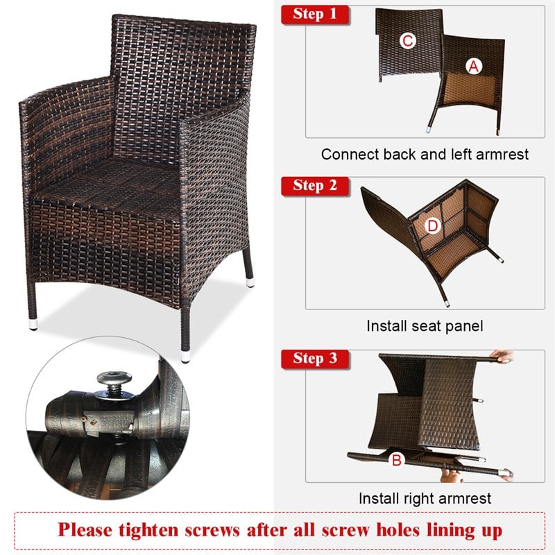 Maklaine 3-piece PE Rattan Outdoor Wicker Furniture Sets Chairs in Beige