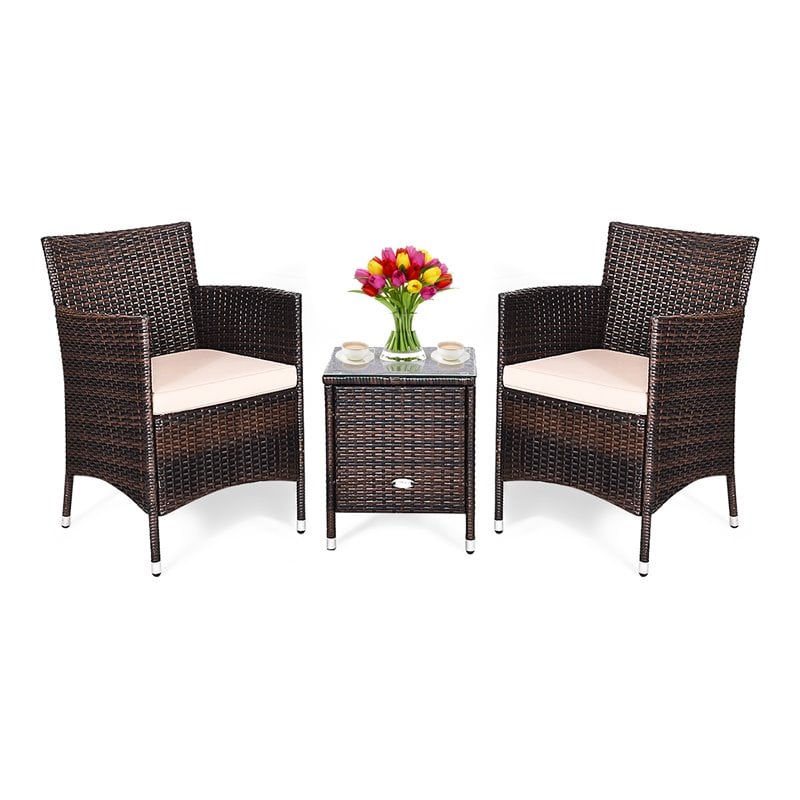 Maklaine 3-piece PE Rattan Outdoor Wicker Furniture Sets Chairs in Beige