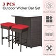 Maklaine 3-piece Rattan and Iron Patio Dining Set with Cushioned Chairs in Red