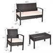 Maklaine 4 Pieces Rattan Patio Conversation Furniture Set with Cushion in Black