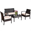 Maklaine 4 Pieces Rattan Patio Conversation Furniture Set with Cushion in Black