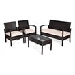 Maklaine 4 Pieces Rattan Patio Conversation Furniture Set with Cushion in Black