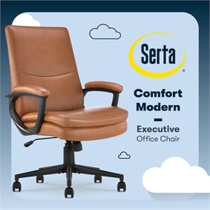 Maklaine Modern Executive Office Chair Metal Base Bonded Leather Cognac