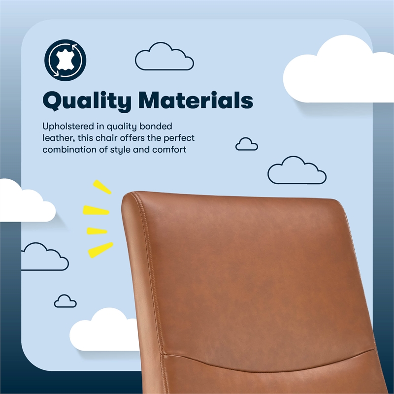 Maklaine Modern Executive Office Chair Metal Base Bonded Leather Cognac