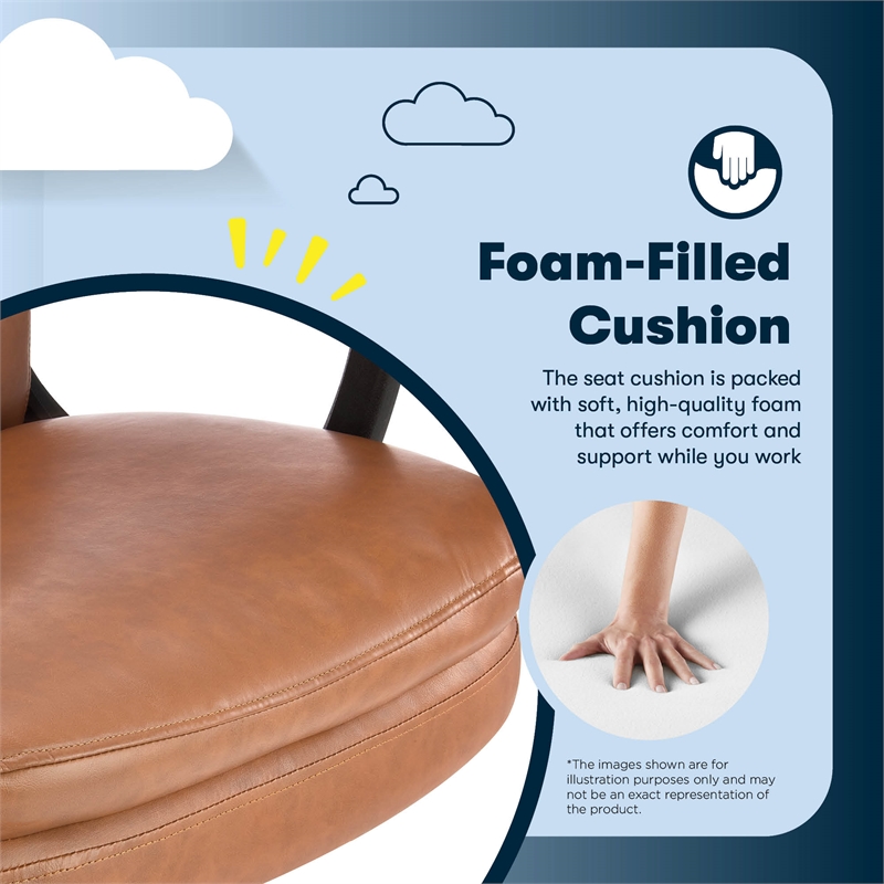 Maklaine Modern Executive Office Chair Metal Base Bonded Leather Cognac