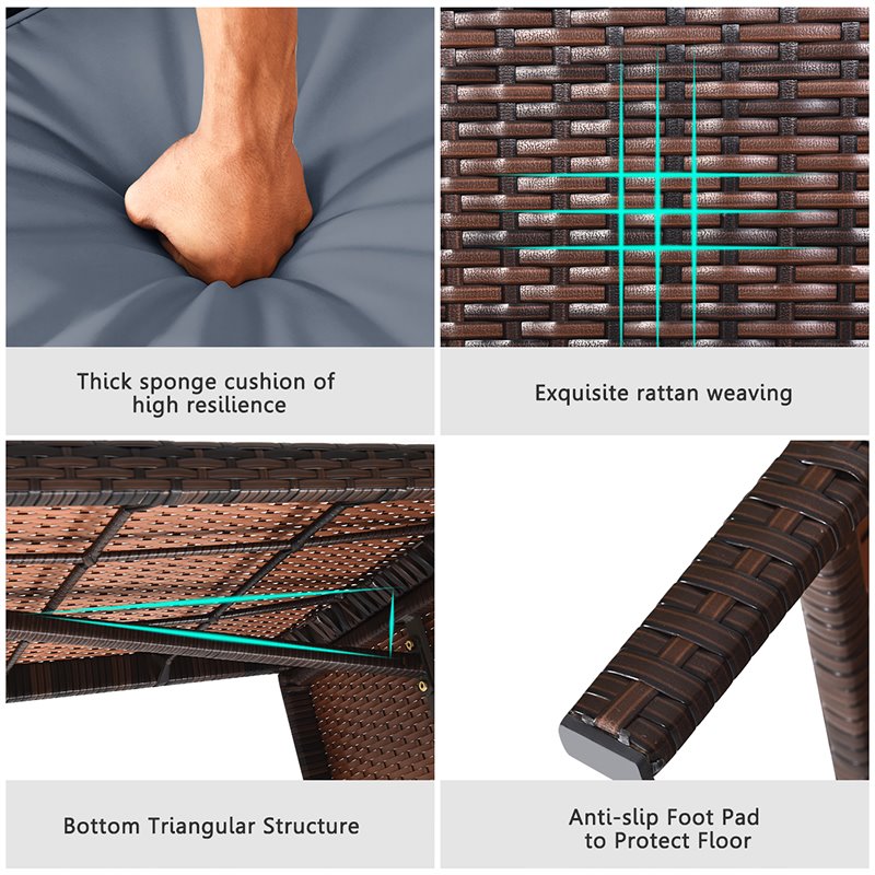 Maklaine 3-piece Wicker Rattan Patio L-shape Corner Sofa Set in Gray