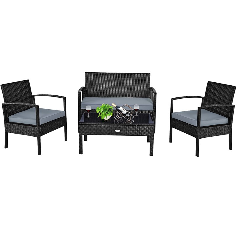 Maklaine 4-piece Contemporary Rattan and Steel Patio Furniture Set in Black