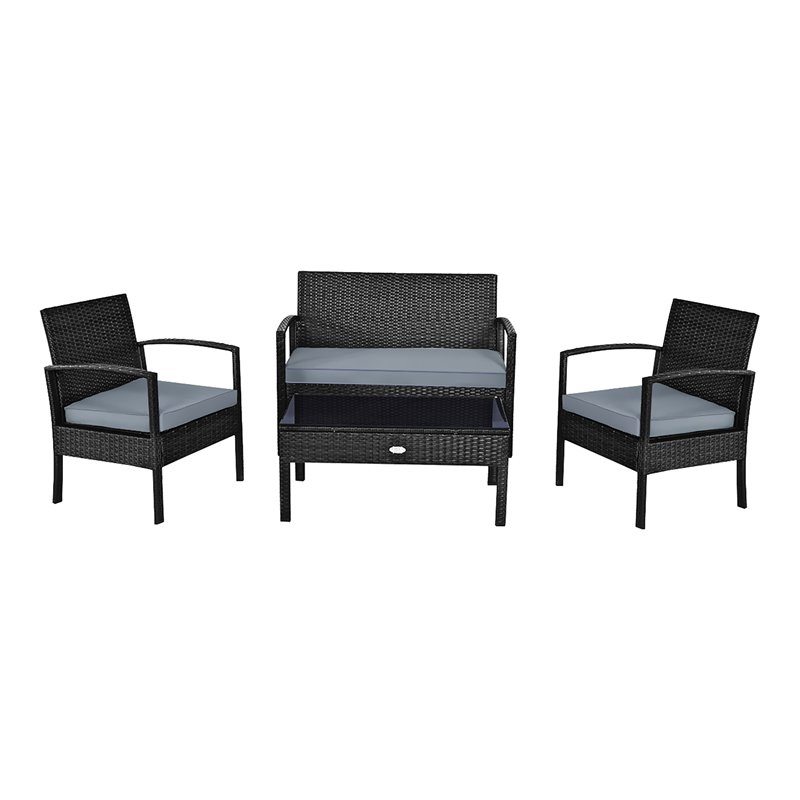 Maklaine 4-piece Contemporary Rattan and Steel Patio Furniture Set in Black