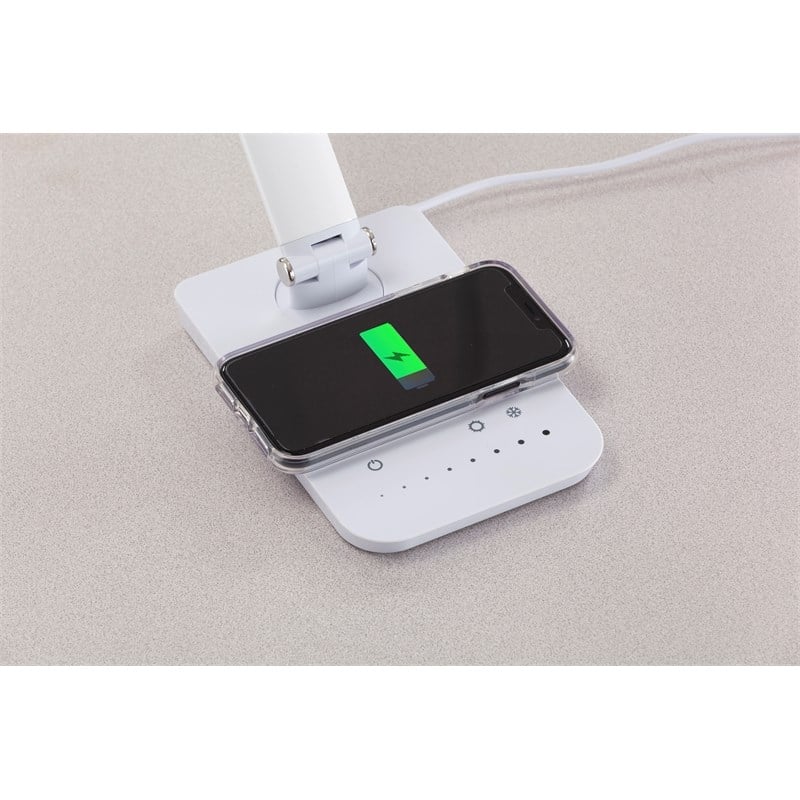Maklaine Pivoting LED Lamp - Wireless Charging Pad & USB Port - White