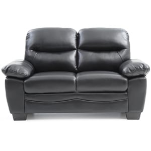 Maklaine Modern / Contemporary Faux Leather Loveseat in Black