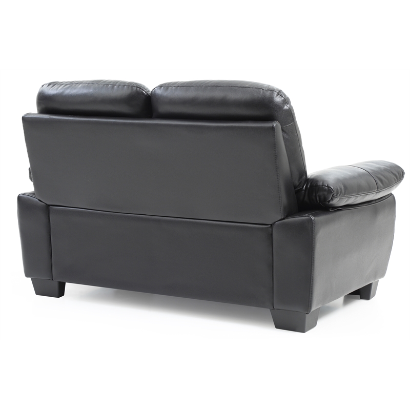 Maklaine Modern / Contemporary Faux Leather Loveseat in Black