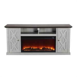 Maklaine 2-Door TV Stand Media Console for TV up to 75&quot w/ Fireplace - Off White