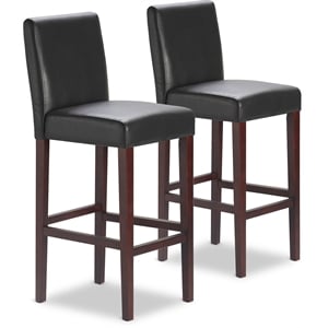 Maklaine 29.5&quot Leather Bar Stool Set of 2 Chocolate Dark Brown