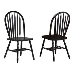 Maklaine Arrowback Windsor Dining Side Chair Black/Cherry Solid Wood Set of 2