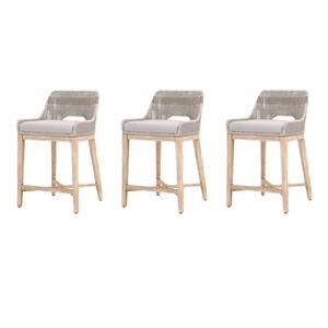 Maklaine Set of 3 Woven 26&quot Fabric Counter Stool in Taupe Gray
