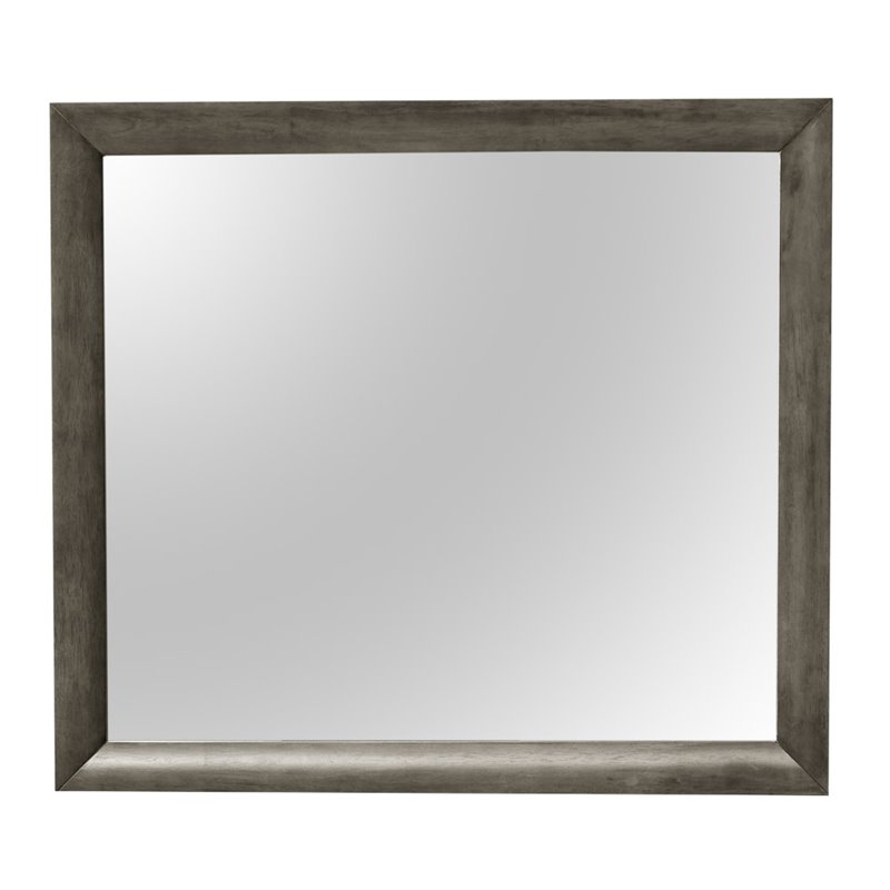 Maklaine Contemporary Engineered Wood Frame Mirror in Gray Finish