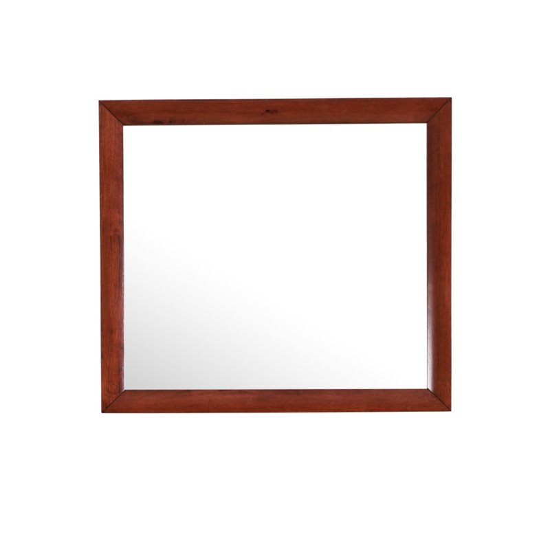 Maklaine Contemporary Wood Veneer Frame Mirror in Cherry Finish