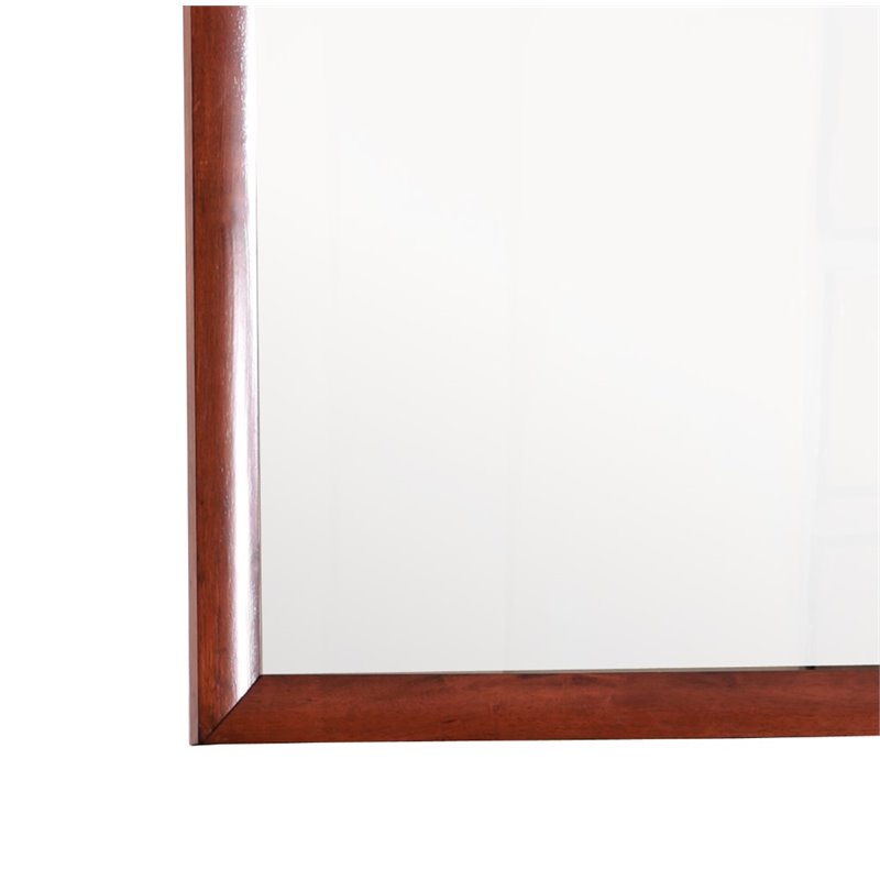 Maklaine Contemporary Wood Veneer Frame Mirror in Cherry Finish