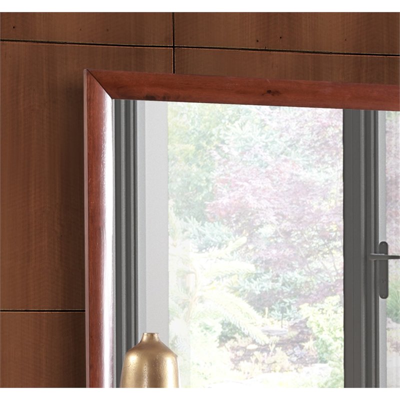 Maklaine Contemporary Wood Veneer Frame Mirror in Cherry Finish