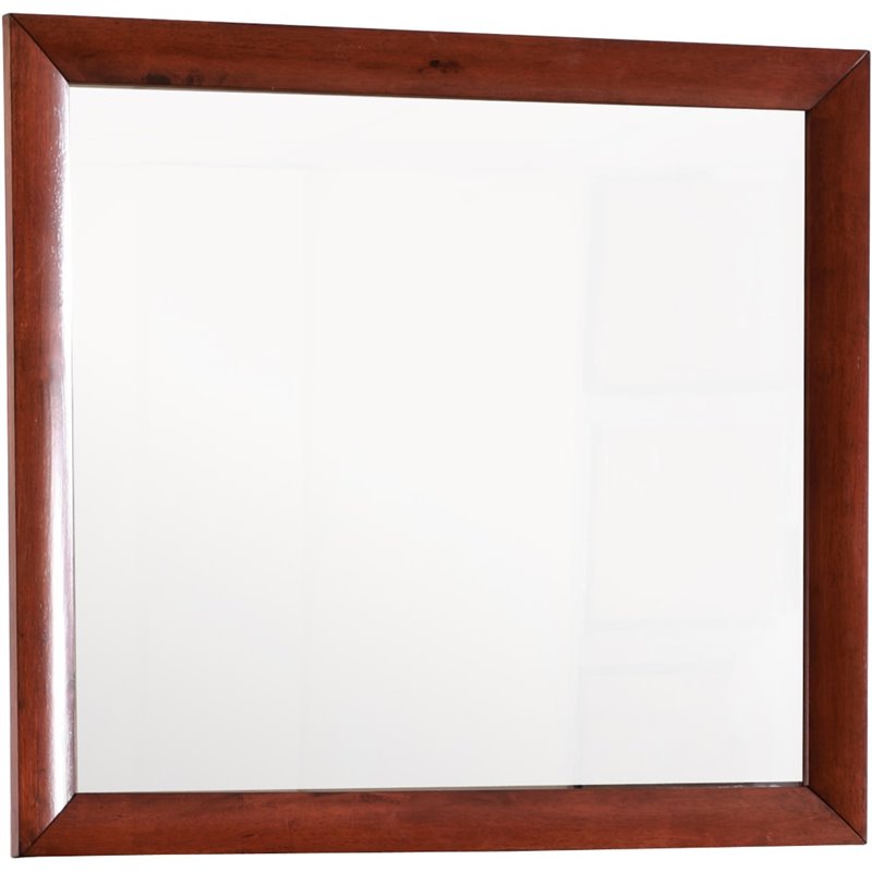 Maklaine Contemporary Wood Veneer Frame Mirror in Cherry Finish