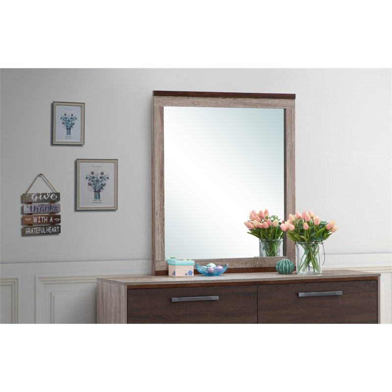 Maklaine Traditional Wood Veneer Bedroom Mirror in Gray and Brown