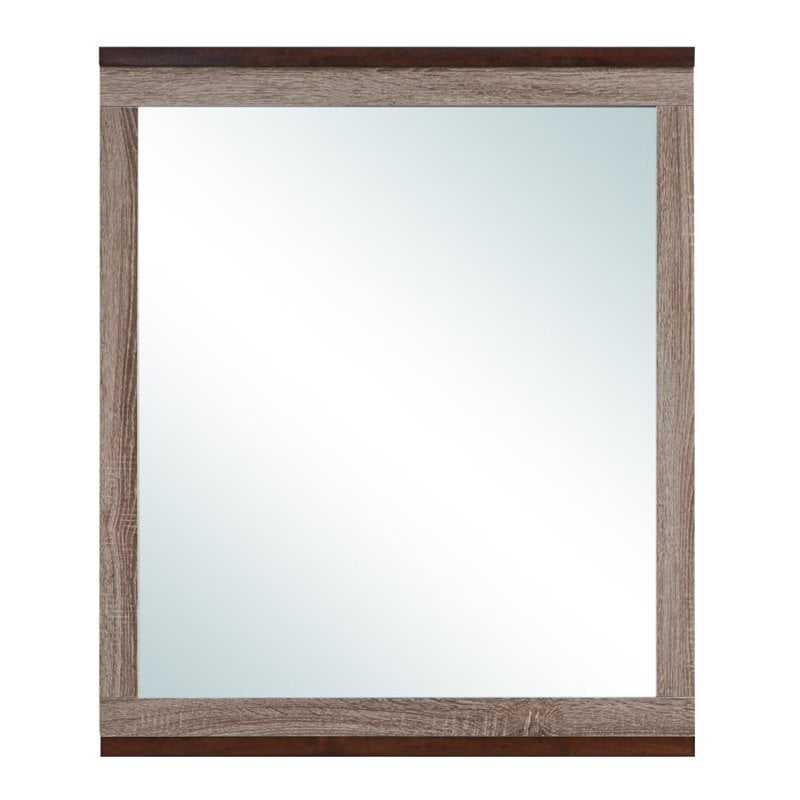 Maklaine Traditional Wood Veneer Bedroom Mirror in Gray and Brown