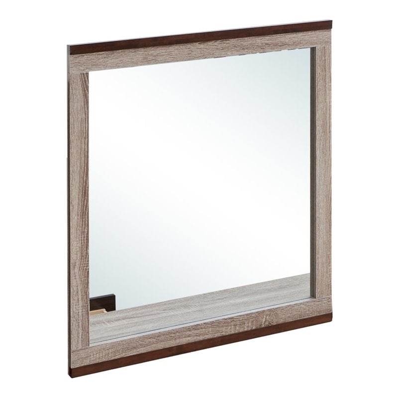 Maklaine Traditional Wood Veneer Bedroom Mirror in Gray and Brown