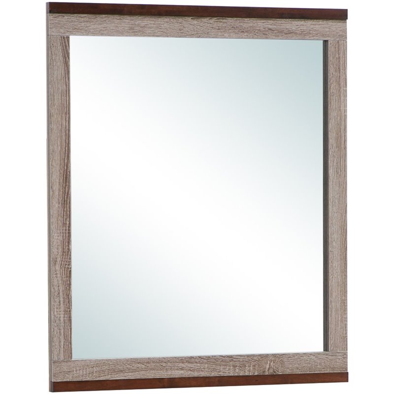 Maklaine Traditional Wood Veneer Bedroom Mirror in Gray and Brown