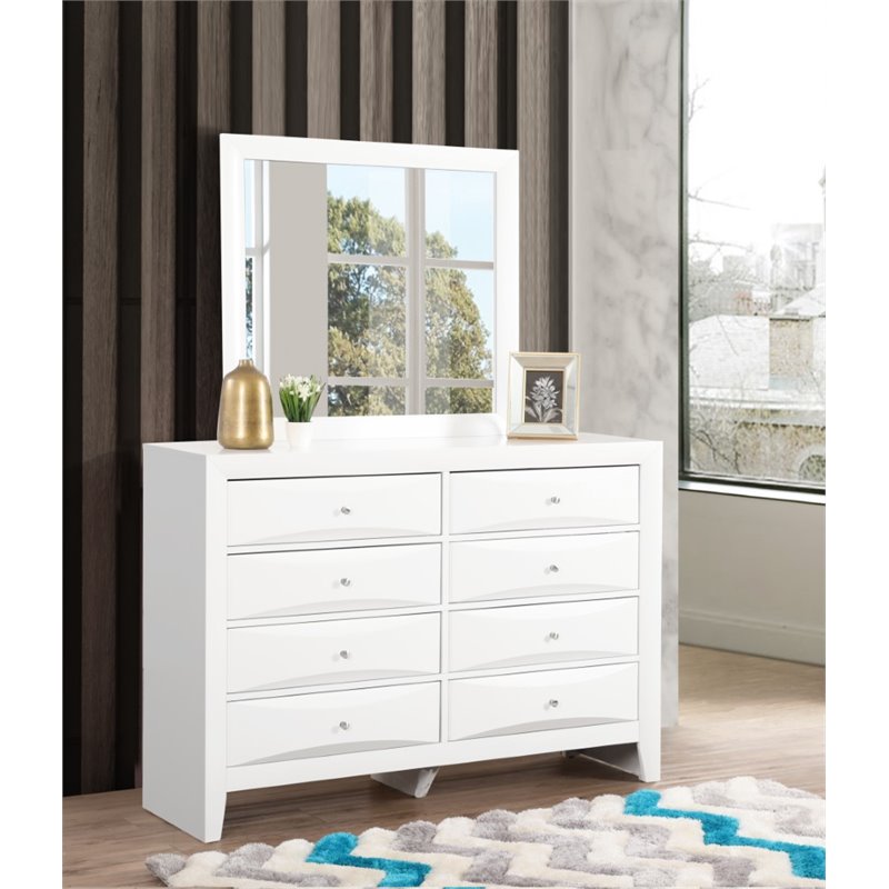 Maklaine Contemporary Engineered Wood Frame Mirror in White Finish