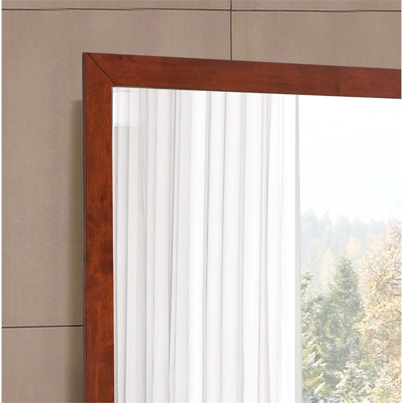 Maklaine Transitional Manufactured Wood Frame Mirror in Cherry