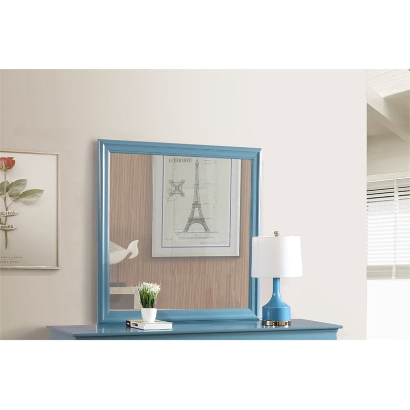 Maklaine Traditional Engineered Wood Frame Mirror in Teal Finish