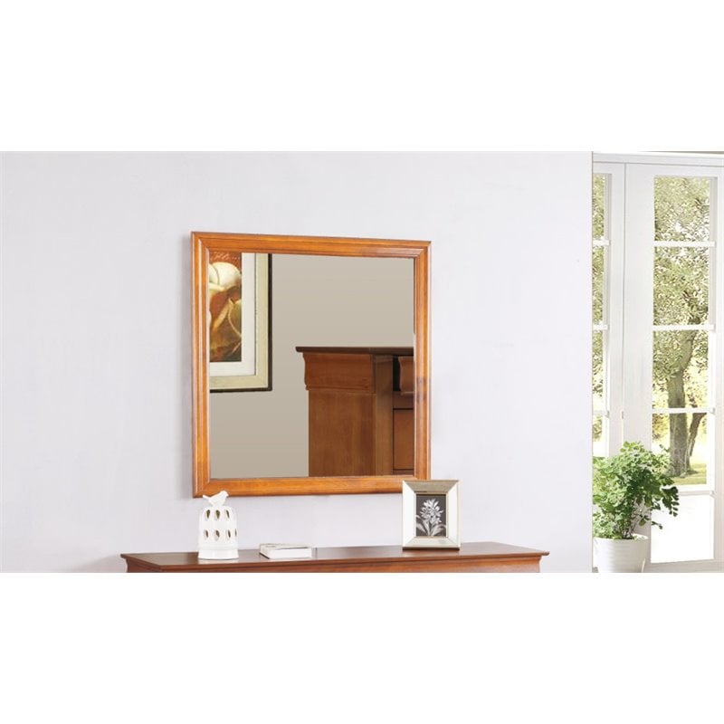 Maklaine Traditional Wood Veneer Frame Low Distortion Glass Mirror in Oak