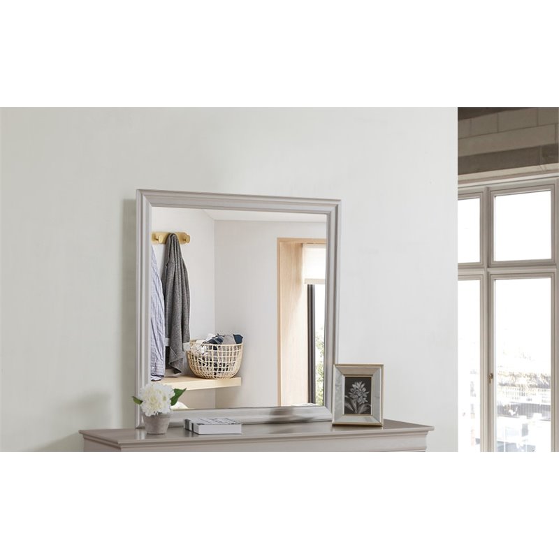 Maklaine Transitional Engineered Wood Frame Mirror in Silver Champagne