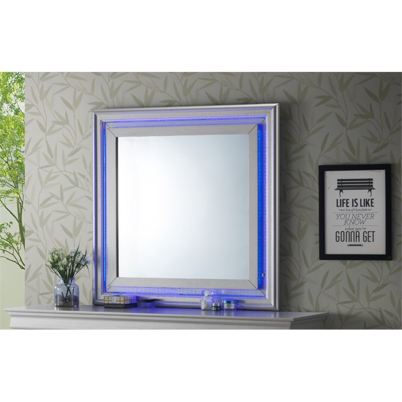 Maklaine Transitional Engineered Wood Frame Mirror in Silver Champagne